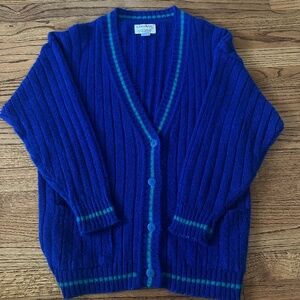 Vintage 80's/90's Blue Varsity Preppy Cardigan Size L - Academia Americana